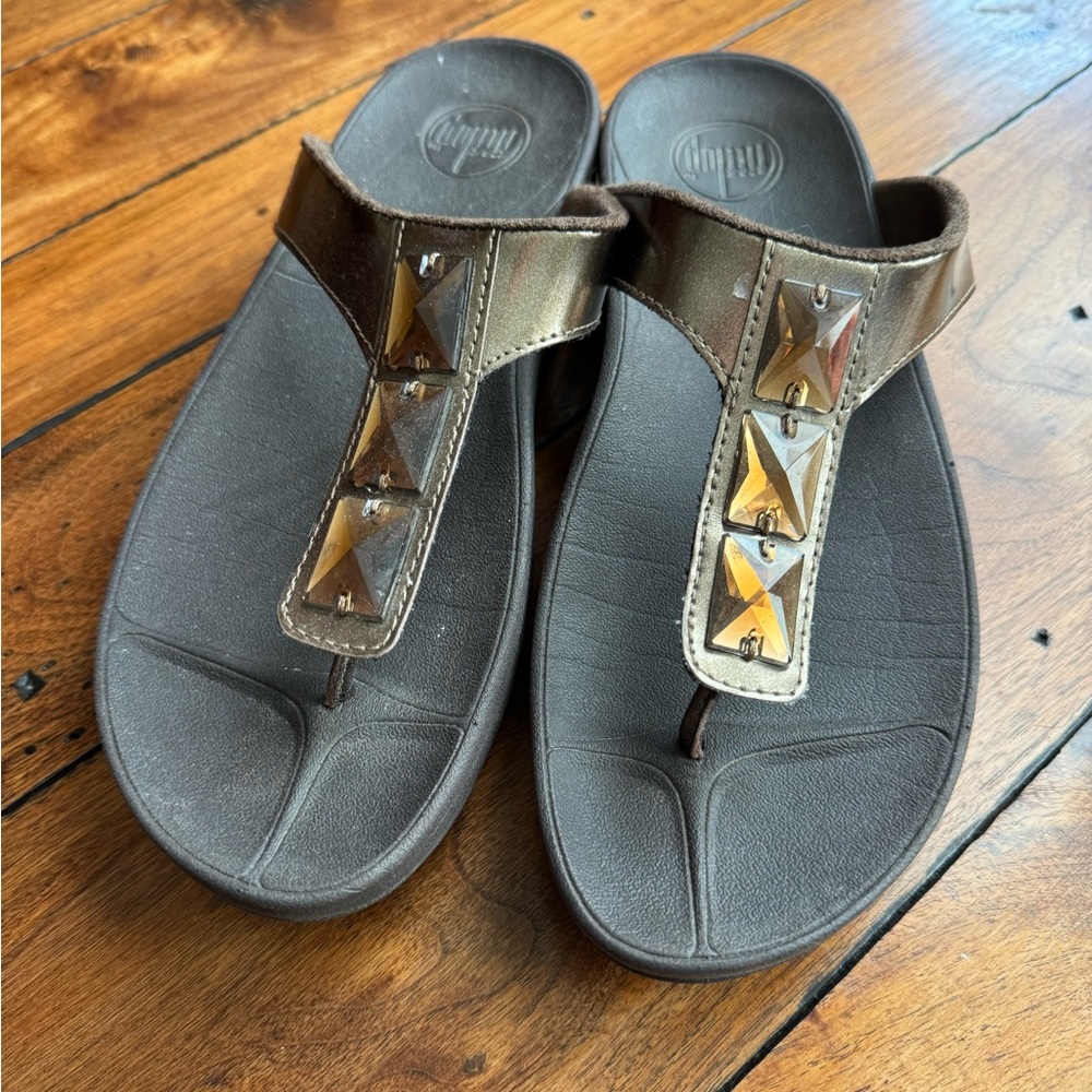 FitFlop Gold and Brown Studded Sandals